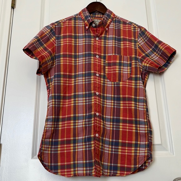J. Crew Cotton Orange Plaid Indian Madras Button Down Shirt Small - Picture 1 of 4